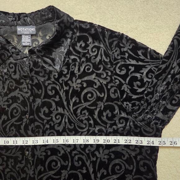 NWT Notations 1X Whimsygoth Witchy Velvet Burnout Tunic Long Sleeve Button Black - Picture 9 of 16